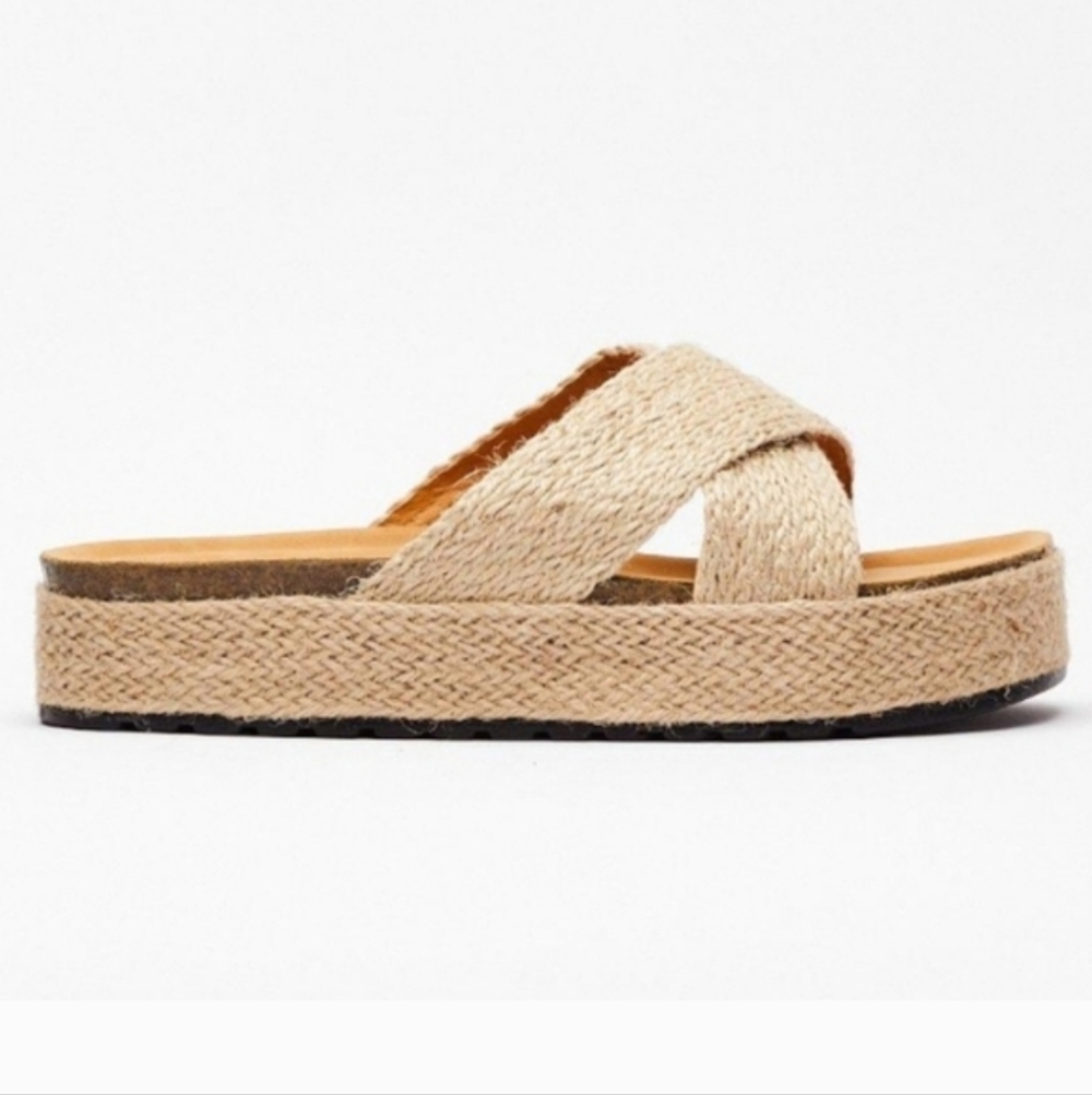 Women's Tan Platform Slides